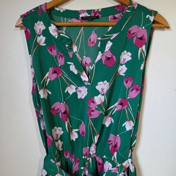 EUC STACCATO SPLIT V NECK SLEEVELESS BELTED SHORT DRESS SZ M - Picture 6 of 16